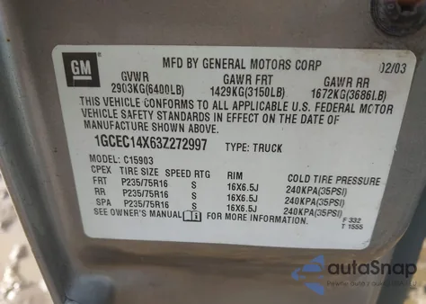 2003 Chevrolet Silverado 1500 Work Truck z USA, uszkodzony, nr VIN 1GCEC14X63Z272997